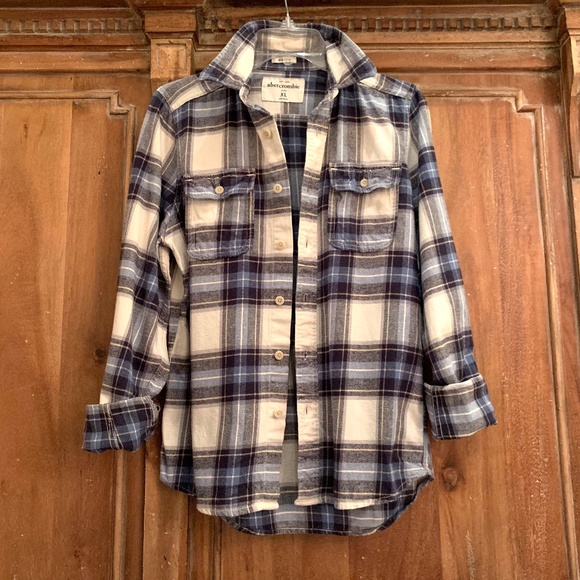 Abercrombie Kids Muscle Plaid Cotton Flannel Button Up Shirt Blue Size XL - Picture 1 of 13